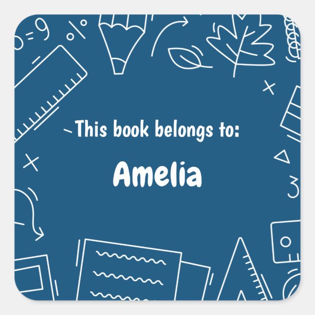 Sticker Carré Fournitures scolaires minimes amusantes Motif Pers (Devant)