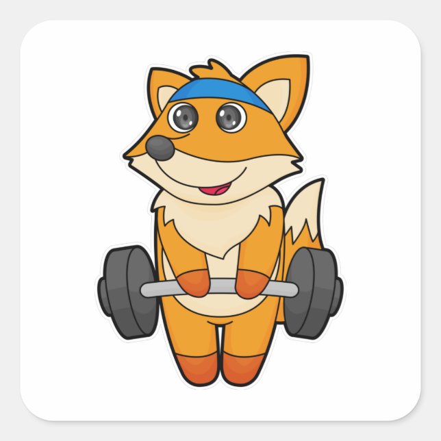Sticker Carré Fox à Fitness avec Barbell (Devant)