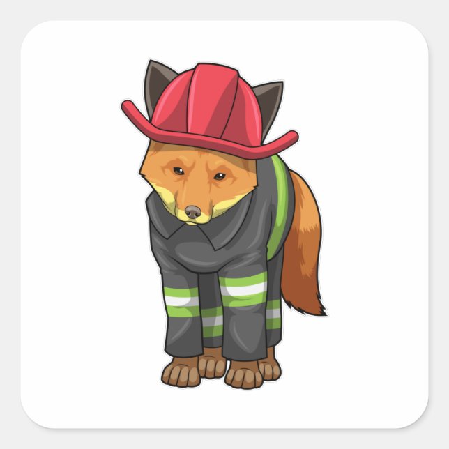 Sticker Carré Fox as Firefighter avec Helmet (Devant)