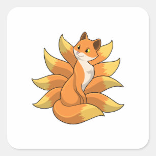 Sticker Carré Fox avec 9 queues Fox