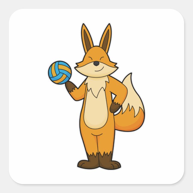 Sticker Carré Fox comme joueur de volleyball avec volleyball (Devant)