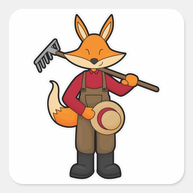 Sticker Carré Fox en fermier avec Rake & Casquette (Devant)
