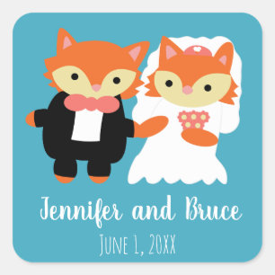 Sticker Carré Fox Mariage Cute Blue Personnaliser