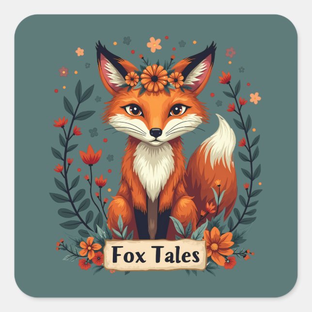 Sticker Carré Fox Tales Boho Woodland Animal (Devant)