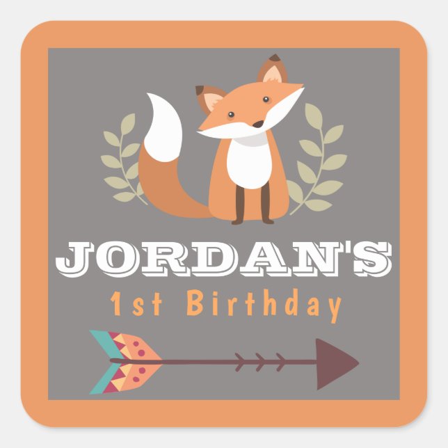 Sticker Carré Fox Woodland Criters Forêt Boho Bohemian BOYS (Devant)