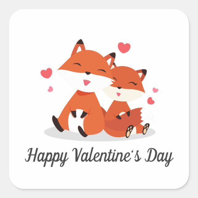 Sticker Carré Foxes adorables Couple Valentine | Sceau à coller (Devant)