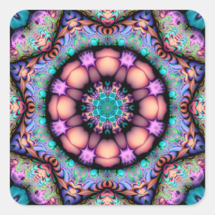 Sticker Carré Fractal Mandala Floral Psychedelic