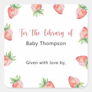 Sticker Carré Fraise - Baby shower, livre pour bébé