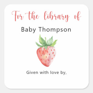 Sticker Carré Fraise - Baby shower, livre pour bébé