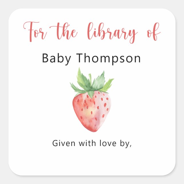 Sticker Carré Fraise - Baby shower, livre pour bébé (Devant)
