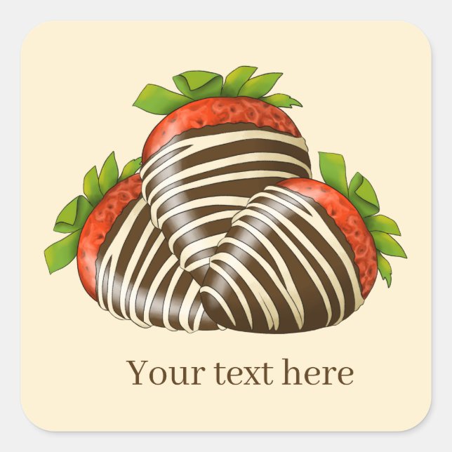 Sticker Carré fraises couvertes de chocolat ajouter du texte (Devant)