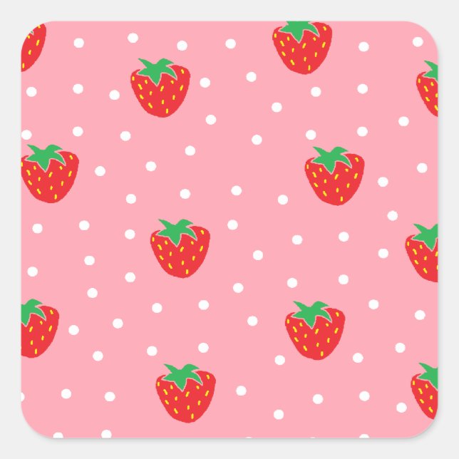 Sticker Carré Fraises et Pois roses (Devant)