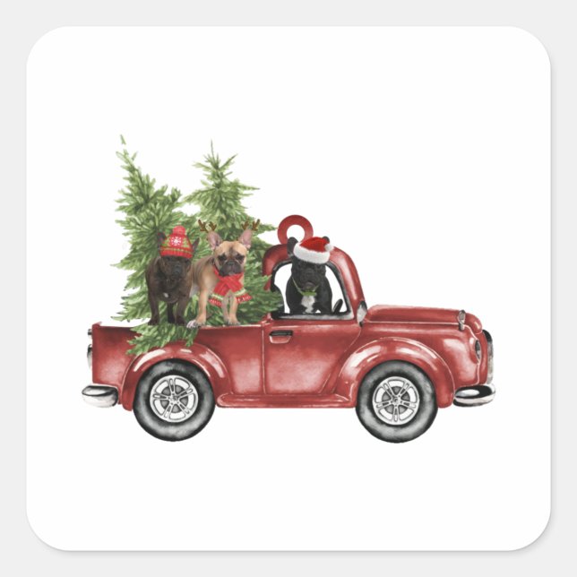 Sticker Carré Français en voiture Noël Ornament Chien Noël (Devant)