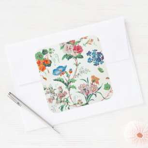 Sticker Carré France 1830 Floral délicat Antique Botanique