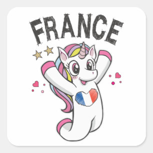 Sticker Carré France Fan de football Unicorne avec drapeau du co