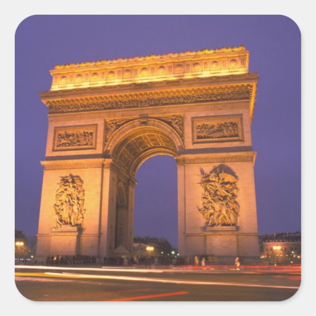 Sticker Carré France, Paris, Arc de Triomphe au crépuscule. (Devant)