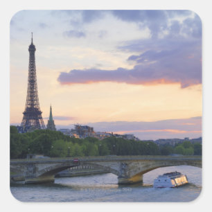 Sticker Carré France, Paris, bateau-tour sur la Seine, Eiffel