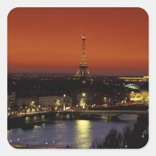 Sticker Carré France, Paris Sunset vue Tour Eiffel et (Devant)