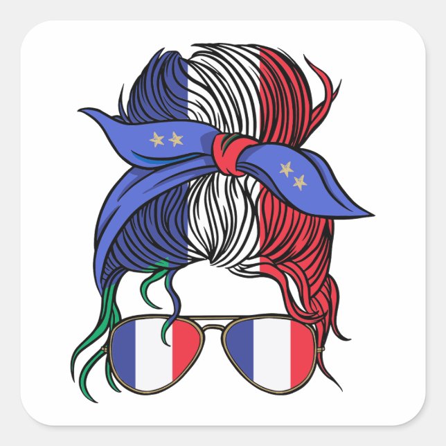 Sticker Carré France pimentée avec le drapeau français (Devant)