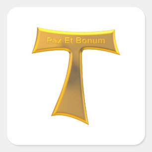 Sticker Carré Franciscain Tau Cross Pax Et Bonum Gold Metallic