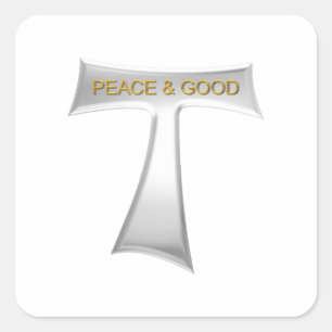 Sticker Carré Franciscan Tau Cross Paix et bon argent et or