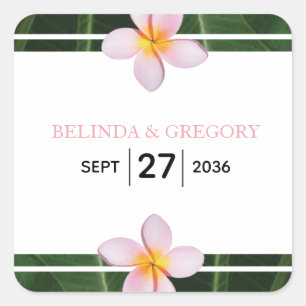 Sticker Carré Frangipani rose Plumeria Mariage