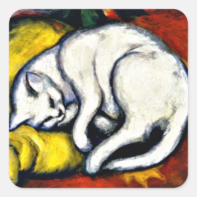 Sticker Carré Franz Marc - Chat Blanc, peinture d'art (Devant)