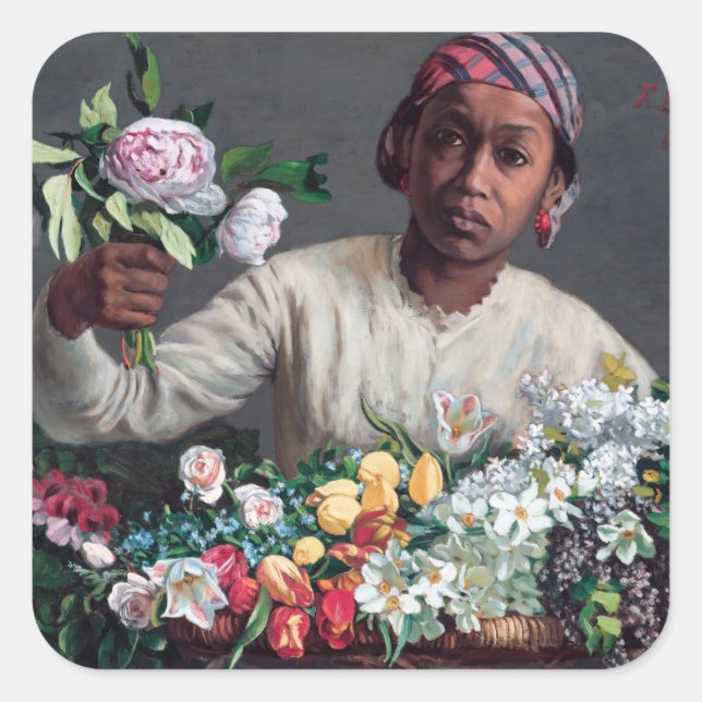 Sticker Carré Frédéric Bazille - Jeune femme aux pivoines (Devant)
