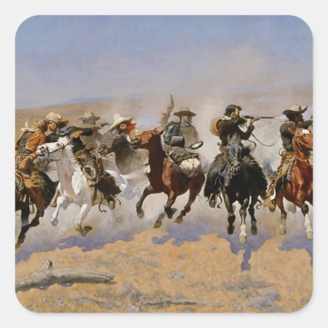 Sticker Carré Frédéric Remington Western Art "Dash For The Timbe (Devant)