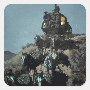 Sticker Carré Frederick Remington "The Old Stagecoach"