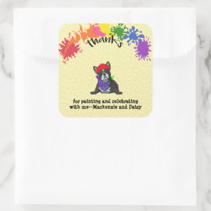 Sticker Carré French Buldog Fun Art Anniversaire