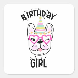 Sticker Carré French Bulldog Frenchie Anniversaire Thème