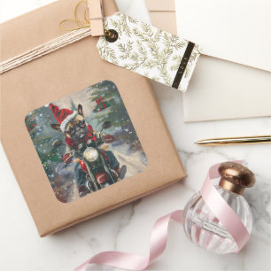 Sticker Carré French Bulldog Riding Moto Noël