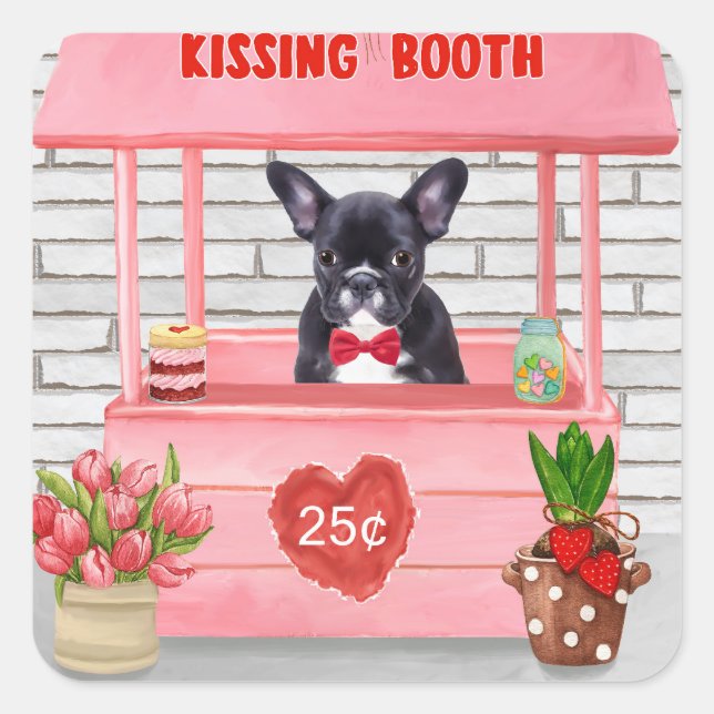 Sticker Carré French Bulldog Valentine's Day Kissing Booth (Devant)