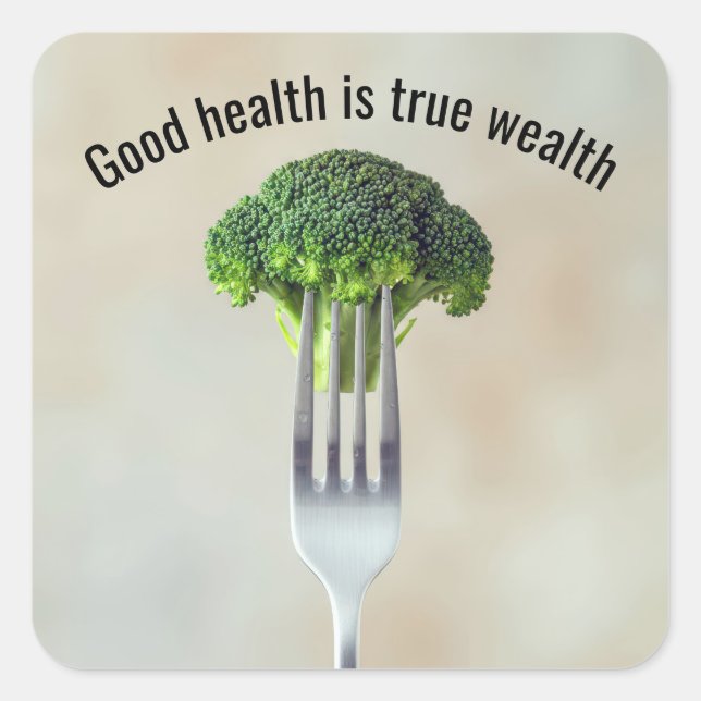 Sticker Carré Fresh Broccoli Floret On a Fork With Quote (Devant)