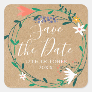 Sticker Carré Fresh Spring Floral Garland Enregistrer la date