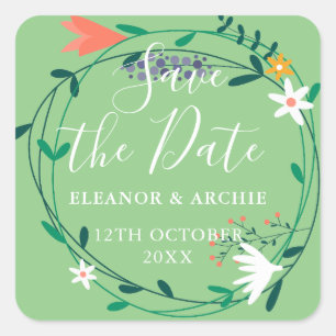 Sticker Carré Fresh Spring Floral Garland Enregistrer la date