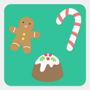 Sticker Carré Friandises de Noël - Bonhomme en pain d'épices, bo