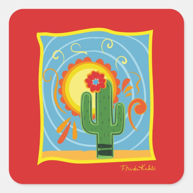 Sticker Carré Frida Kahlo Cactus Graphic (Devant)