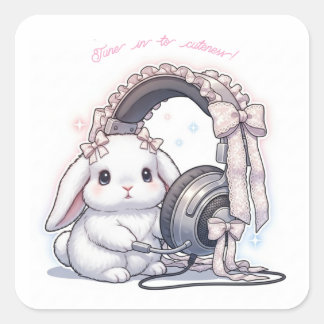Sticker Carré Frilly Headphone Bunny - Lovely Music Lover Kawaii