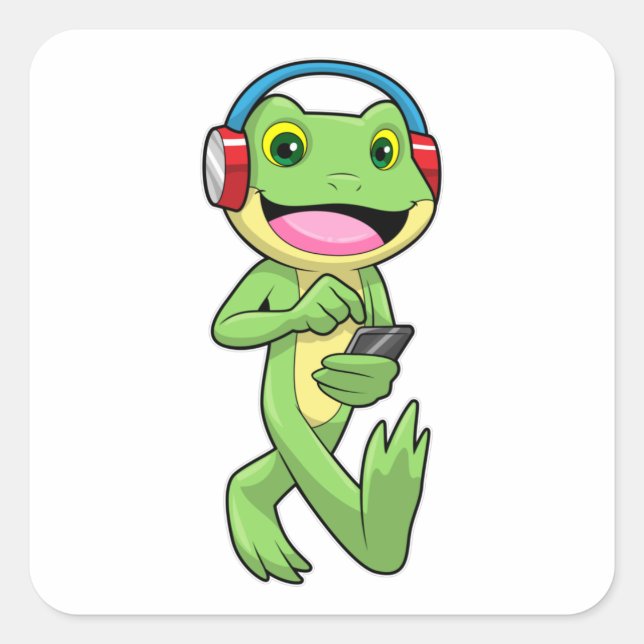 Sticker Carré Frog à la musique avec casque (Devant)