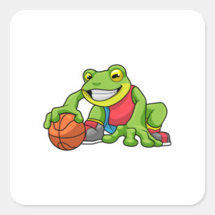 Sticker Carré Frog at Sports with Basketball