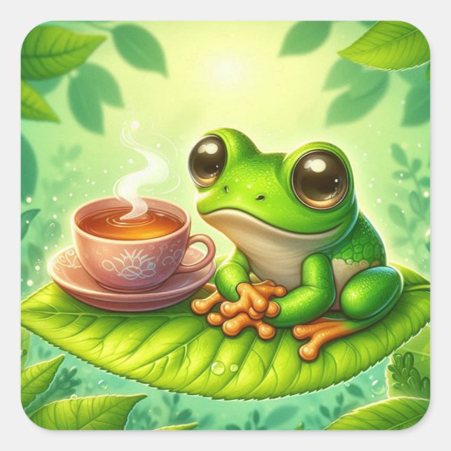 Sticker Carré Frog on Leaf with  (Devant)