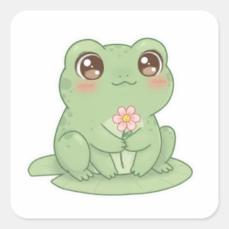 Sticker Carré Frog on Lily Pad – Pure Kawaii Joy