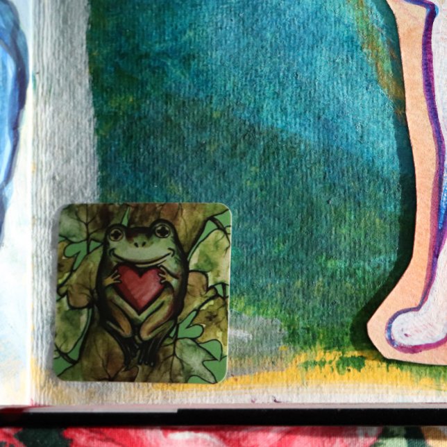 Sticker Carré Froggy amoureux art amusant grenouilles et coeur (Créateur téléchargé)