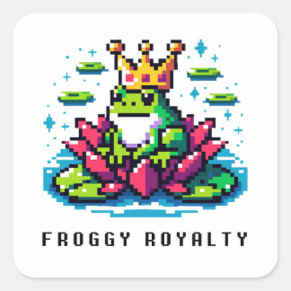 Sticker Carré Froggy de Regal - Grenouille de Pixel avec Couronn