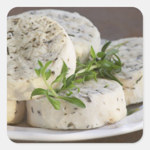 Sticker Carré Fromage de chèvre français - chèvre - avec des her