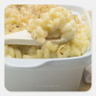 Sticker Carré Fromage Macaroni au plat à cuisson avec du bois