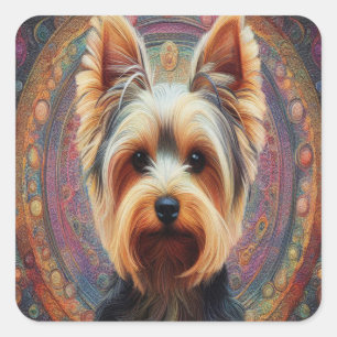 Sticker Carré Frontière colorée du Yorkshire Terrier chien réali
