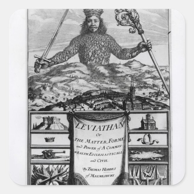 Sticker Carré Frontispiece par Thomas Hobbes de Malmesbury (Devant)